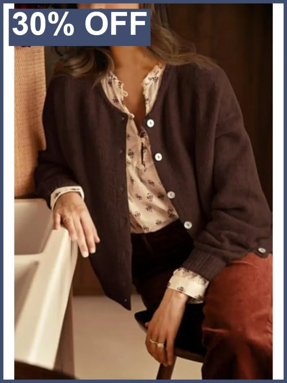 Long Sleeve Crewneck Button Down Cardigan Sweater Lightweight Knit